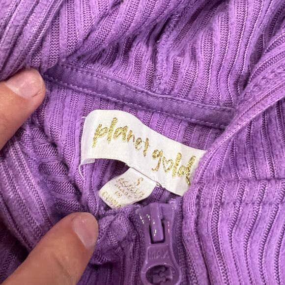 Planet Gold Girl's Ribbed Purple Hooded Jacket Small - Picture 2 of 2
